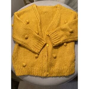 ADORABLE Mustard Yellow Polkadot Pom Pom Cardigan Sweater ~ Size 4/5 ~ Boutique